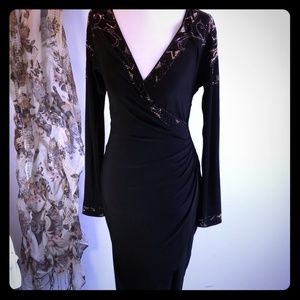 Cache Black Dress with Black/Gold Sequin Trim
